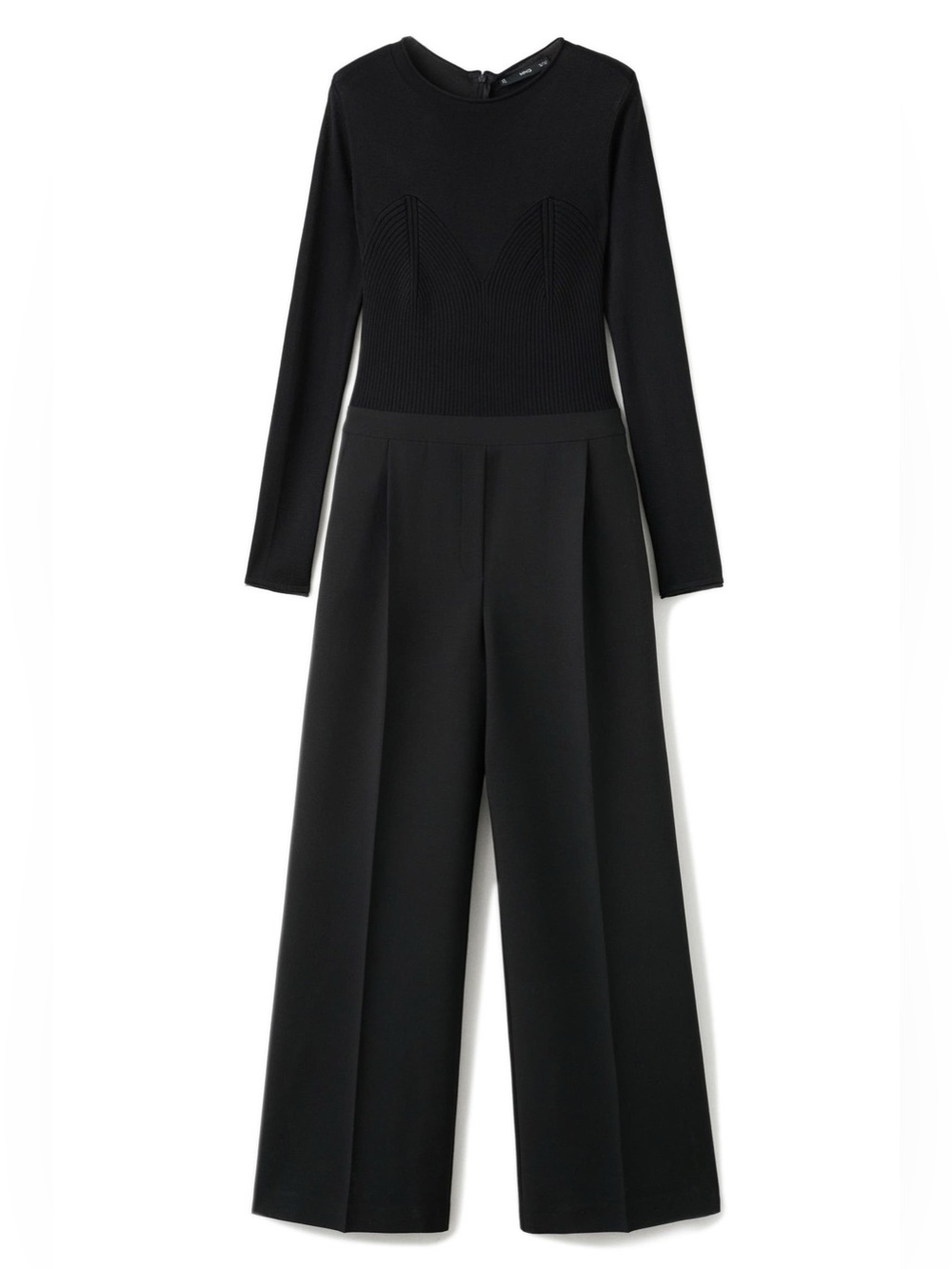 Mango Long Sleeve Wide Leg Mixed Media Jumpsuit Black XL NWT